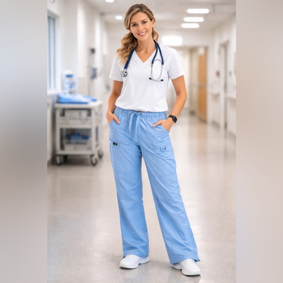 koi Pants - 🩺 Koi Classics Lindsey Cargo Scrub Pants XS Petite Sky Blue Blue 7-Pocket